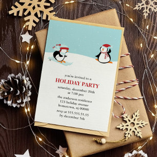 Skiing Penguins Holiday Party Invitation