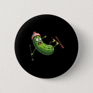 Skiing Pickle Cartoon Winter Slopes Crash  6 Cm Round Badge