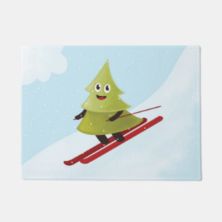 Skiing Pine Tree Cute Snow Sports Winter Doormat