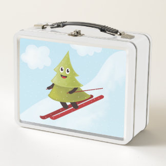 Skiing Pine Tree Cute Snow Sports Winter Metal Lunch Box