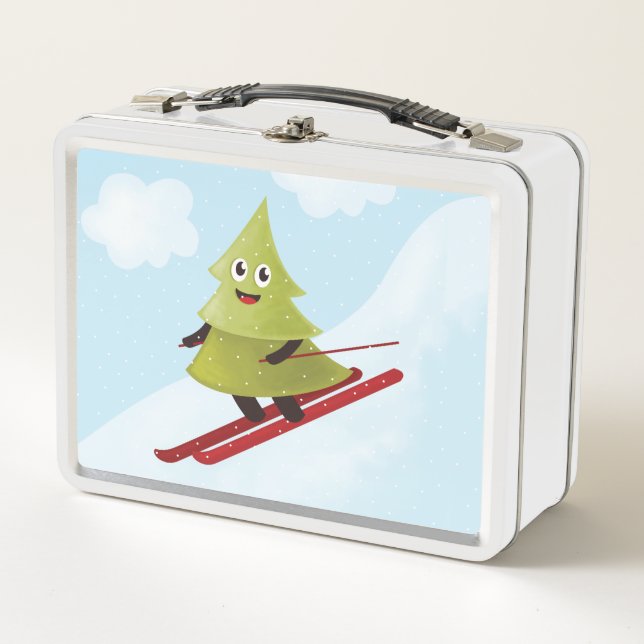 Skiing Pine Tree Cute Snow Sports Winter Metal Lunch Box (Front)