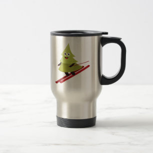 Skiing Pine Tree Cute Snow Sports Winter Travel Mug