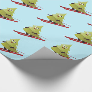 Skiing Pine Tree Cute Snow Sports Winter Wrapping Paper