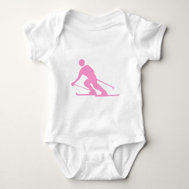Skiing - Pink Baby Bodysuit (Front)