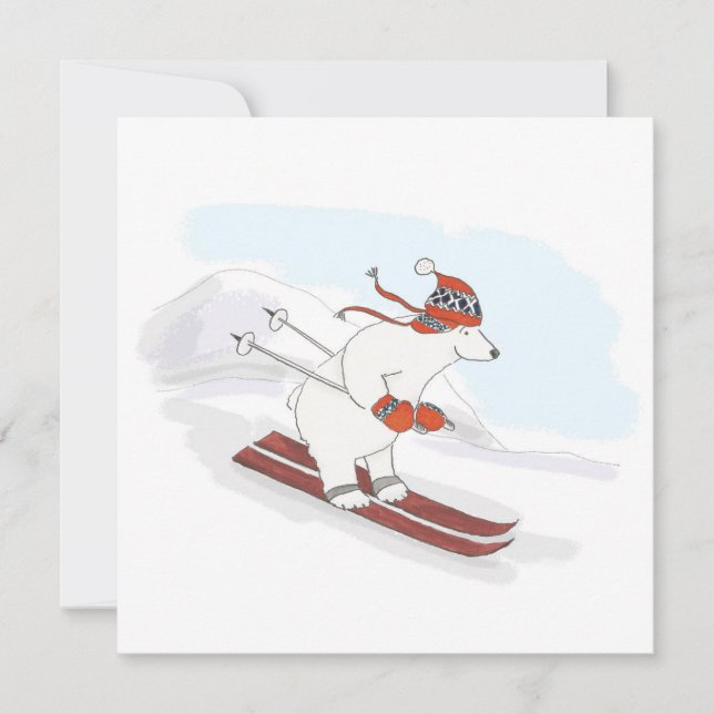 Skiing polar bear flat Christmas card (Front)