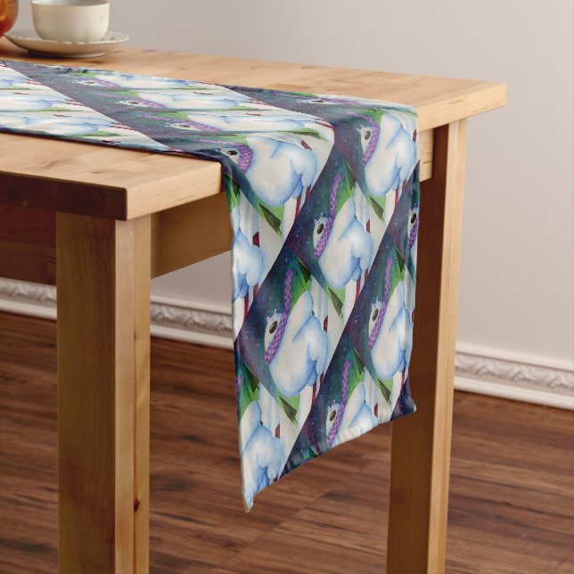 Skiing Polar Bear Short Table Runner (In Situ)