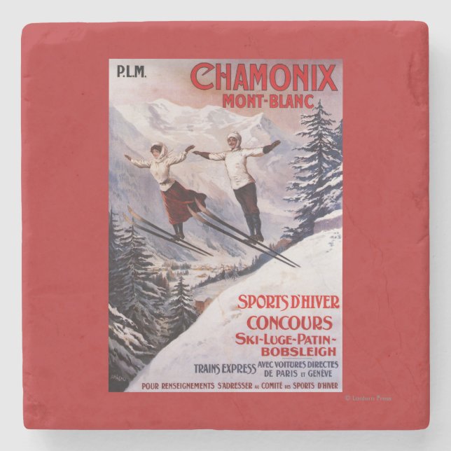 Skiing Promotional Poster Stone Coaster (Front)