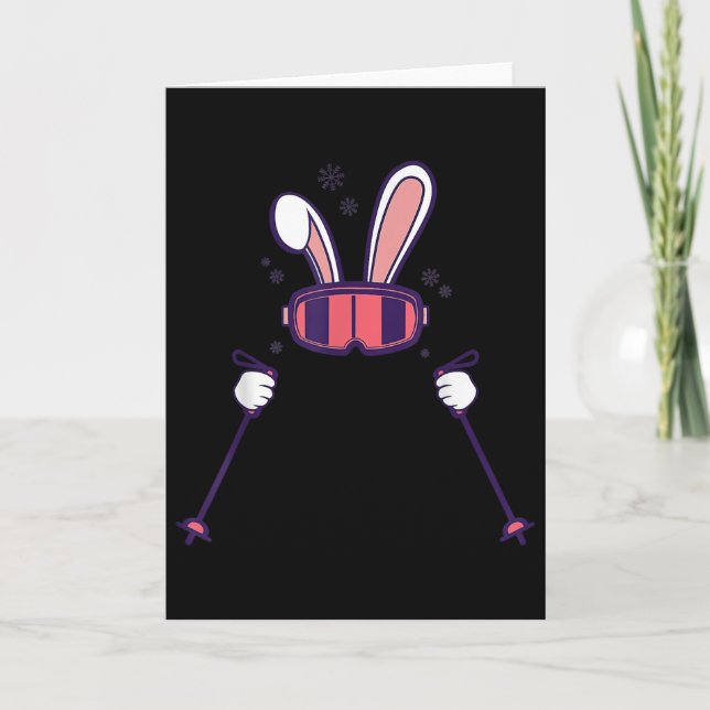 Skiing Rabbit Ski Poles Ski Goggles Easter Bunny  Card (Front)