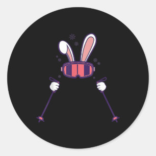 Skiing Rabbit Ski Poles Ski Goggles Easter Bunny Classic Round Sticker