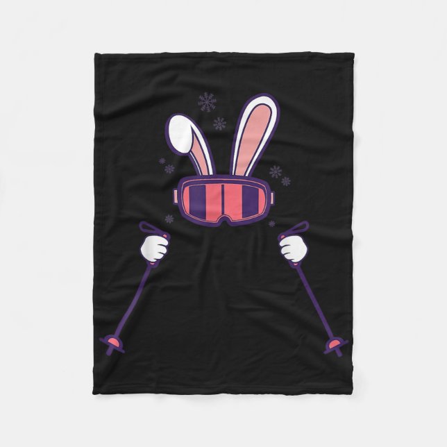 Skiing Rabbit Ski Poles Ski Goggles Easter Bunny  Fleece Blanket (Front)