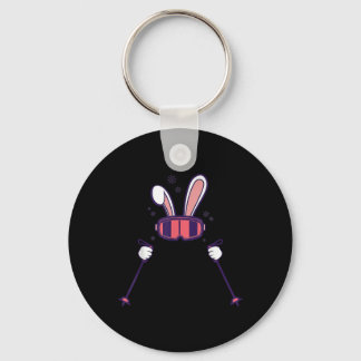 Skiing Rabbit Ski Poles Ski Goggles Easter Bunny  Key Ring