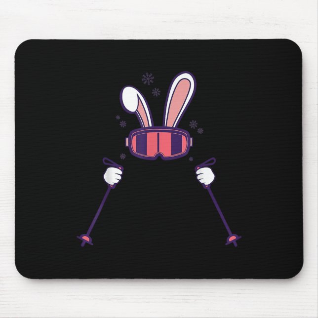 Skiing Rabbit Ski Poles Ski Goggles Easter Bunny  Mouse Mat (Front)