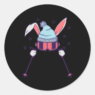 Skiing Rabbit With Goggles And Ski Beanie Winter S Classic Round Sticker