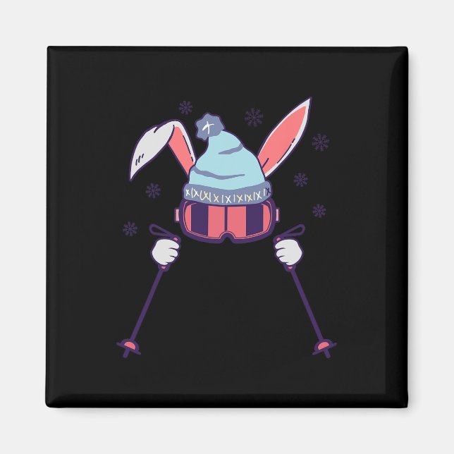 Skiing Rabbit With Goggles And Ski Beanie Winter S Magnet (Front)