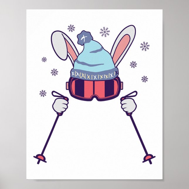Skiing Rabbit With Goggles And Ski Beanie Winter S Poster (Front)