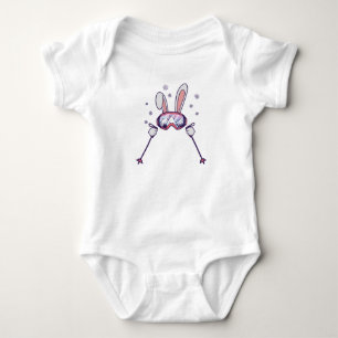 Skiing Rabbit with ski poles and ski goggles Baby Bodysuit