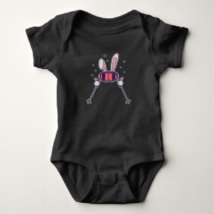 Skiing Rabbit with ski poles and ski goggles Baby Bodysuit