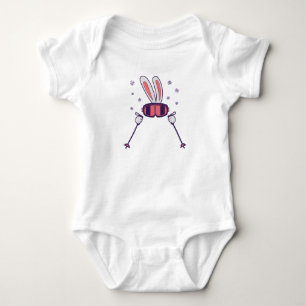 Skiing Rabbit with ski poles and ski goggles Baby Bodysuit