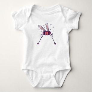 Skiing Rabbit with ski poles and ski goggles Baby Bodysuit