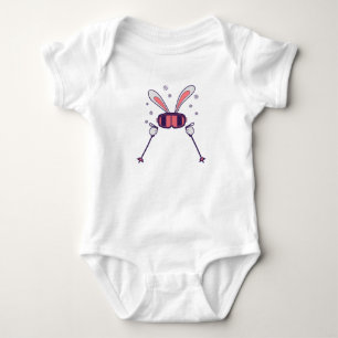 Skiing Rabbit with ski poles and ski goggles Baby Bodysuit