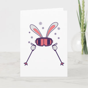 Skiing Rabbit with ski poles and ski goggles Card