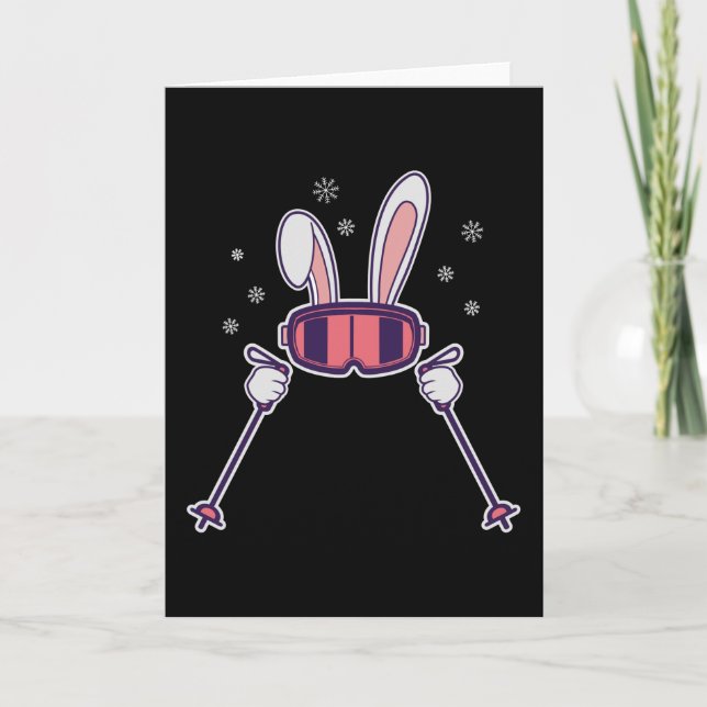 Skiing Rabbit with ski poles and ski goggles Card (Front)