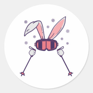 Skiing Rabbit with ski poles and ski goggles Classic Round Sticker