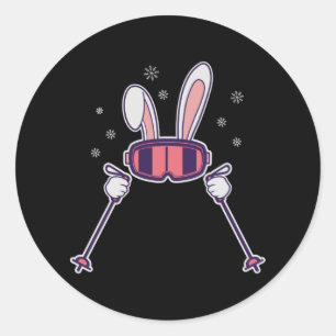 Skiing Rabbit with ski poles and ski goggles Classic Round Sticker