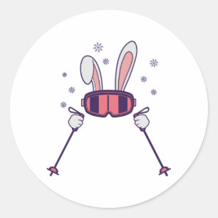 Skiing Rabbit with ski poles and ski goggles Classic Round Sticker