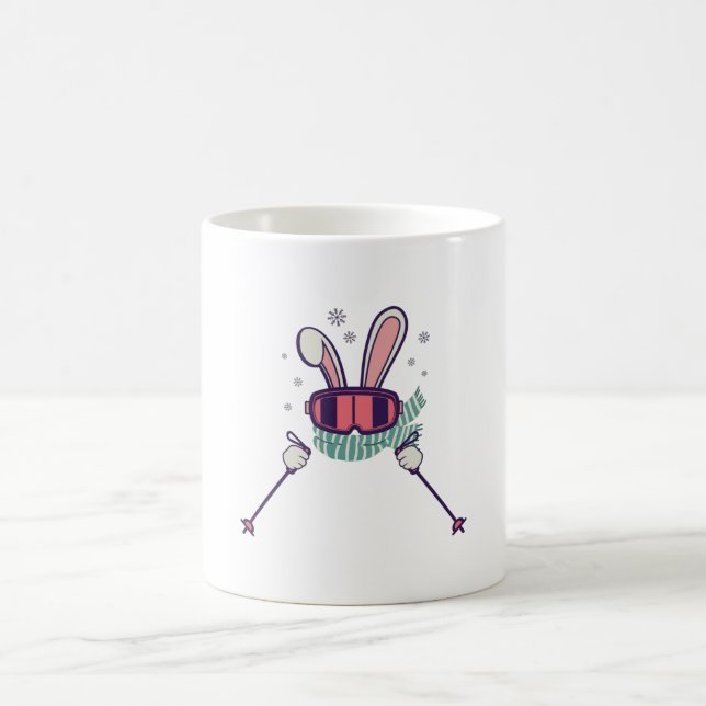 Skiing Rabbit with ski poles and ski goggles Coffee Mug (Center)