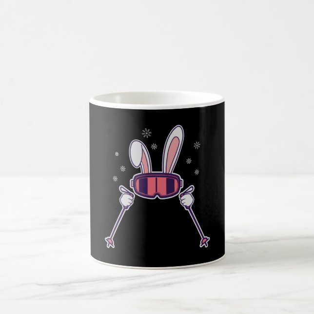 Skiing Rabbit with ski poles and ski goggles Coffee Mug (Center)