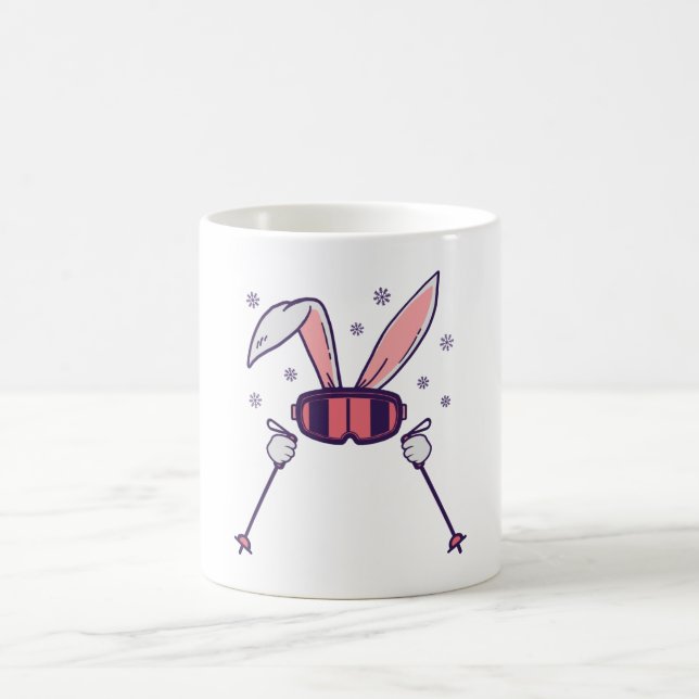 Skiing Rabbit with ski poles and ski goggles Coffee Mug (Center)