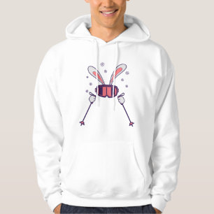 Skiing Rabbit with ski poles and ski goggles Hoodie