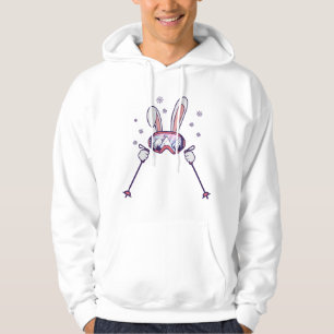 Skiing Rabbit with ski poles and ski goggles Hoodie