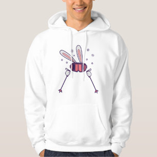 Skiing Rabbit with ski poles and ski goggles Hoodie