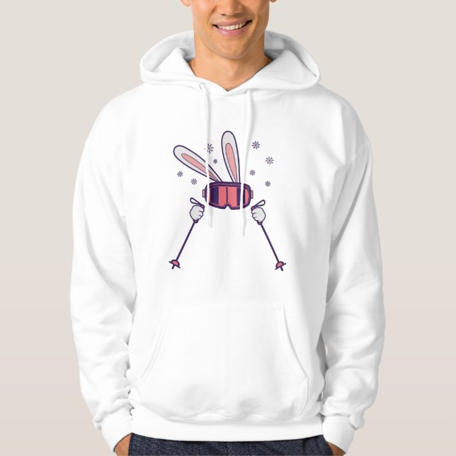 Skiing Rabbit with ski poles and ski goggles Hoodie (Front)