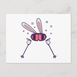 Skiing Rabbit with ski poles and ski goggles Postcard