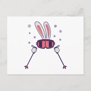 Skiing Rabbit with ski poles and ski goggles Postcard