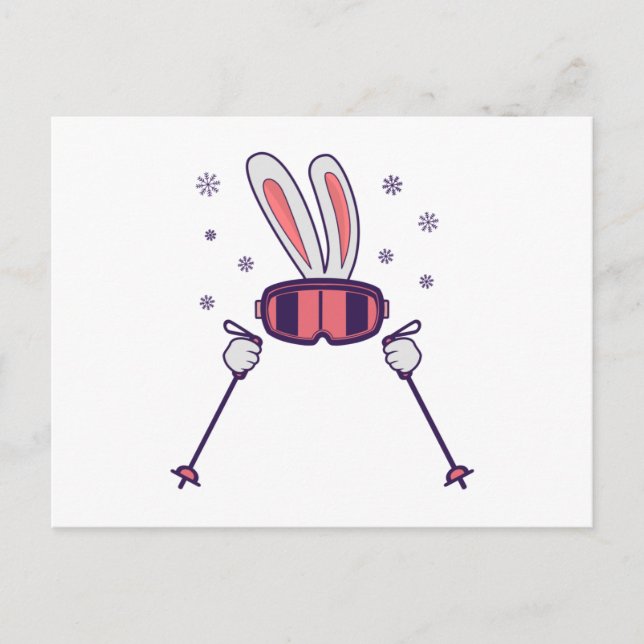 Skiing Rabbit with ski poles and ski goggles Postcard (Front)