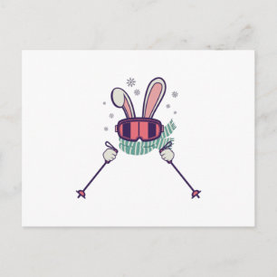 Skiing Rabbit with ski poles and ski goggles Postcard