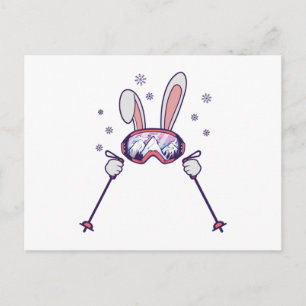 Skiing Rabbit with ski poles and ski goggles Postcard