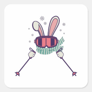 Skiing Rabbit with ski poles and ski goggles Square Sticker