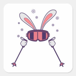 Skiing Rabbit with ski poles and ski goggles Square Sticker
