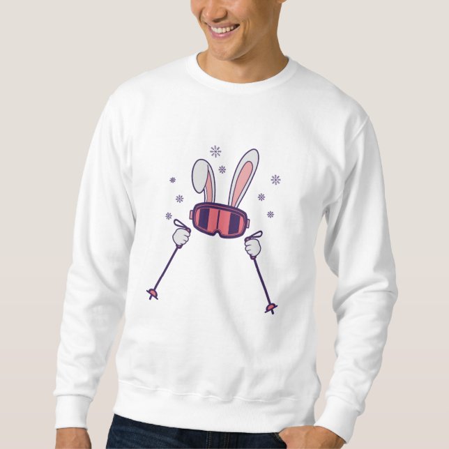 Skiing Rabbit with ski poles and ski goggles Sweatshirt (Front)