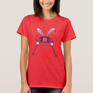 Skiing Rabbit with ski poles and ski goggles T-Shirt
