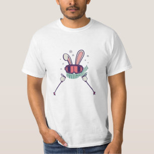 Skiing Rabbit with ski poles and ski goggles T-Shirt