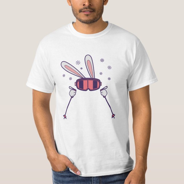 Skiing Rabbit with ski poles and ski goggles T-Shirt (Front)