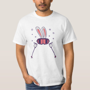 Skiing Rabbit with ski poles and ski goggles T-Shirt