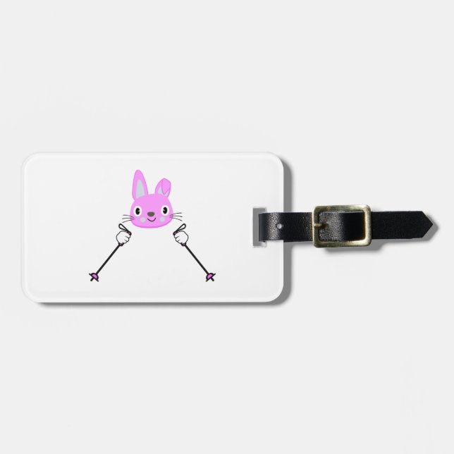 Skiing Rabbit with ski poles Luggage Tag (Front Horizontal)