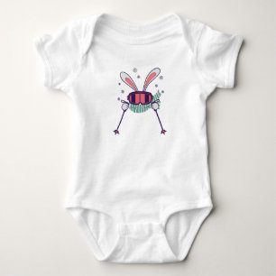 Skiing Rabbit with ski poles ski goggles and scarf Baby Bodysuit